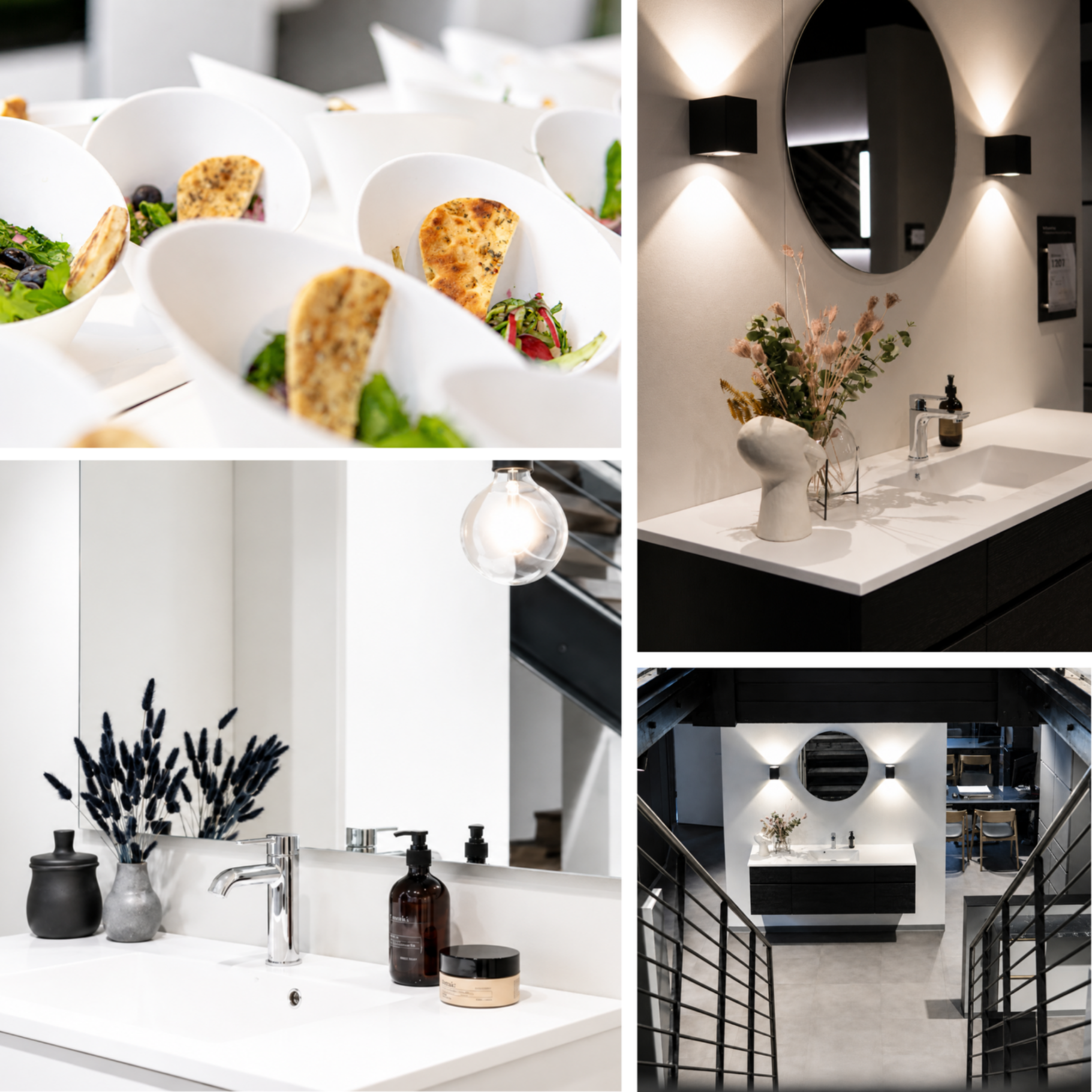 Moderne Küchenelemente, elegante Badezimmeransicht und stilvolle Dekoration.