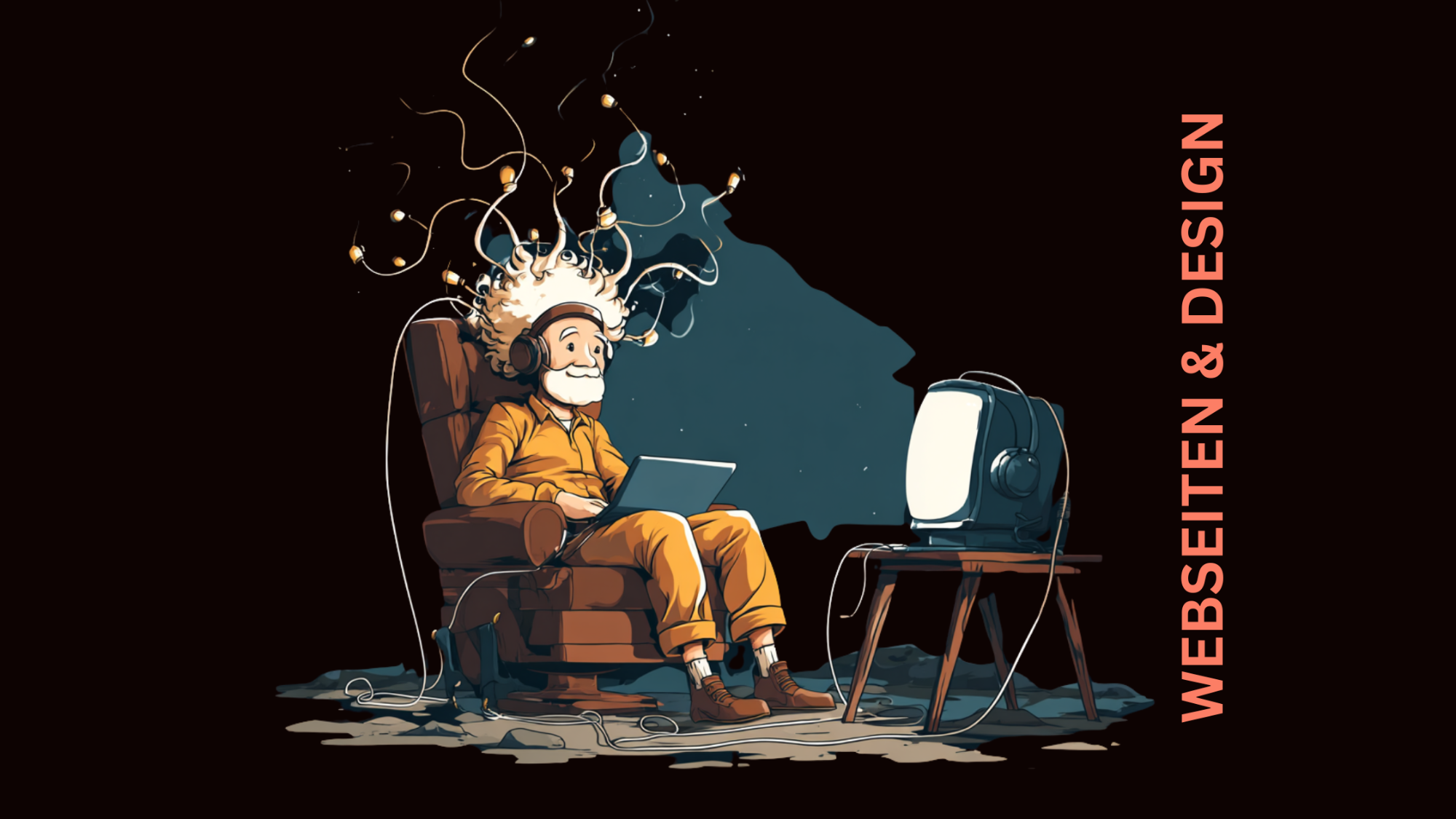 Astronaut sitzt entspannt in einem Sessel und schaut auf einen alten Fernseher.