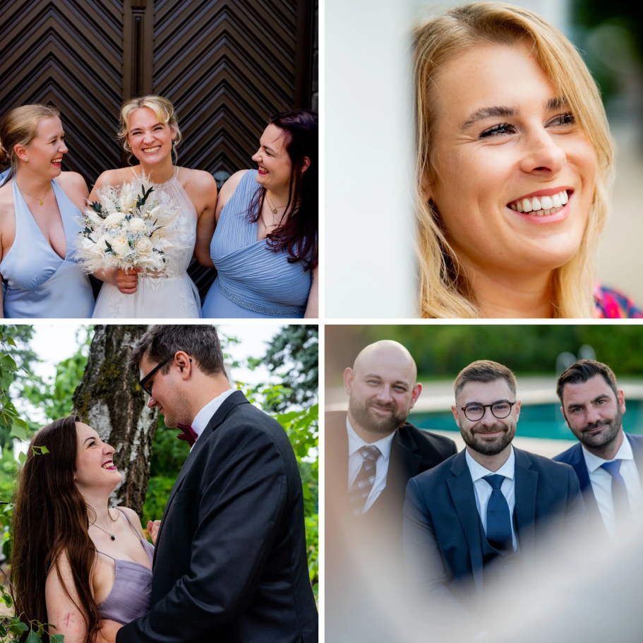 Collage verschiedener Hochzeitsbilder.