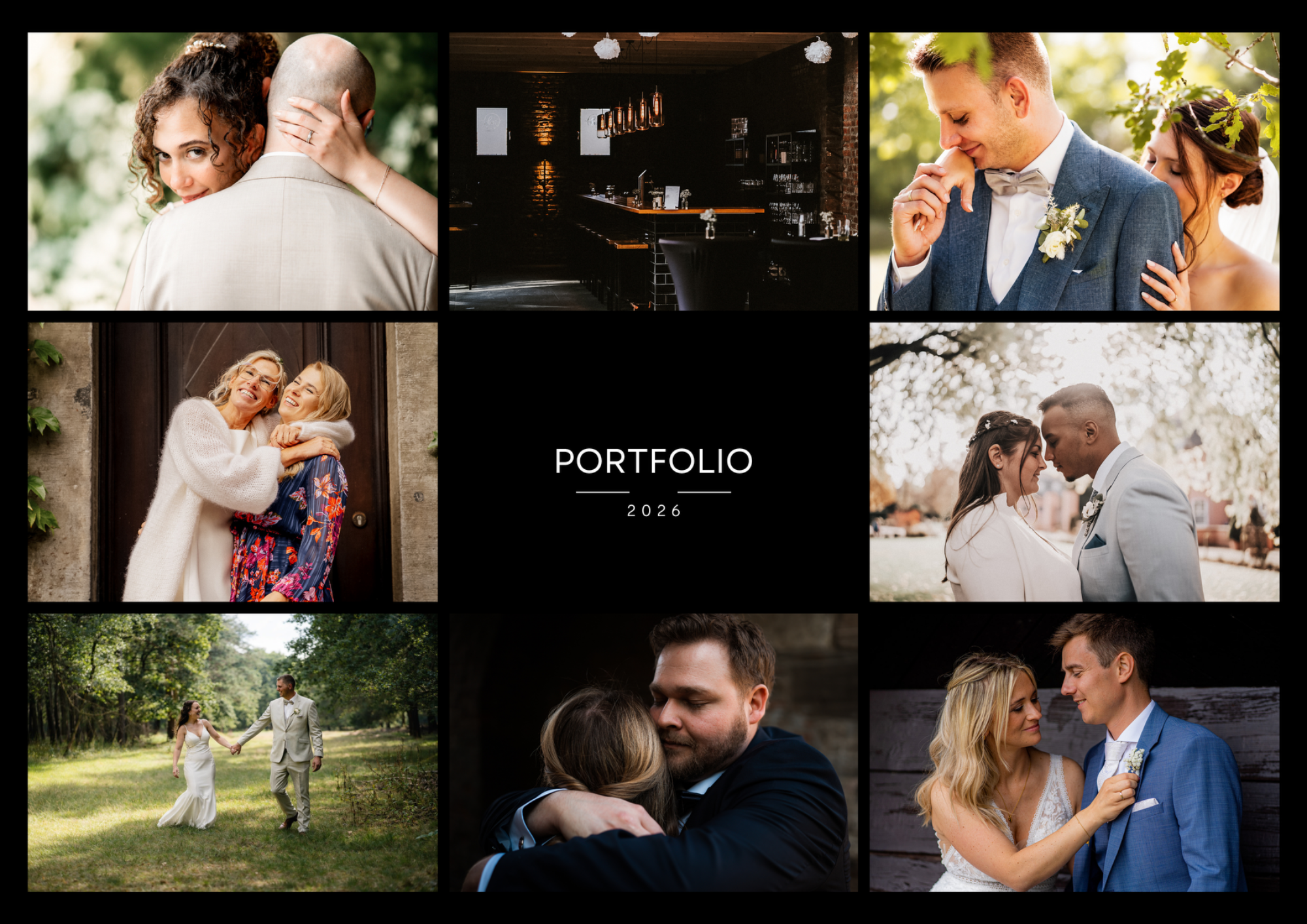 Eine Collage aus Hochzeitsfotos, die Paare und emotionale Momente zeigt.