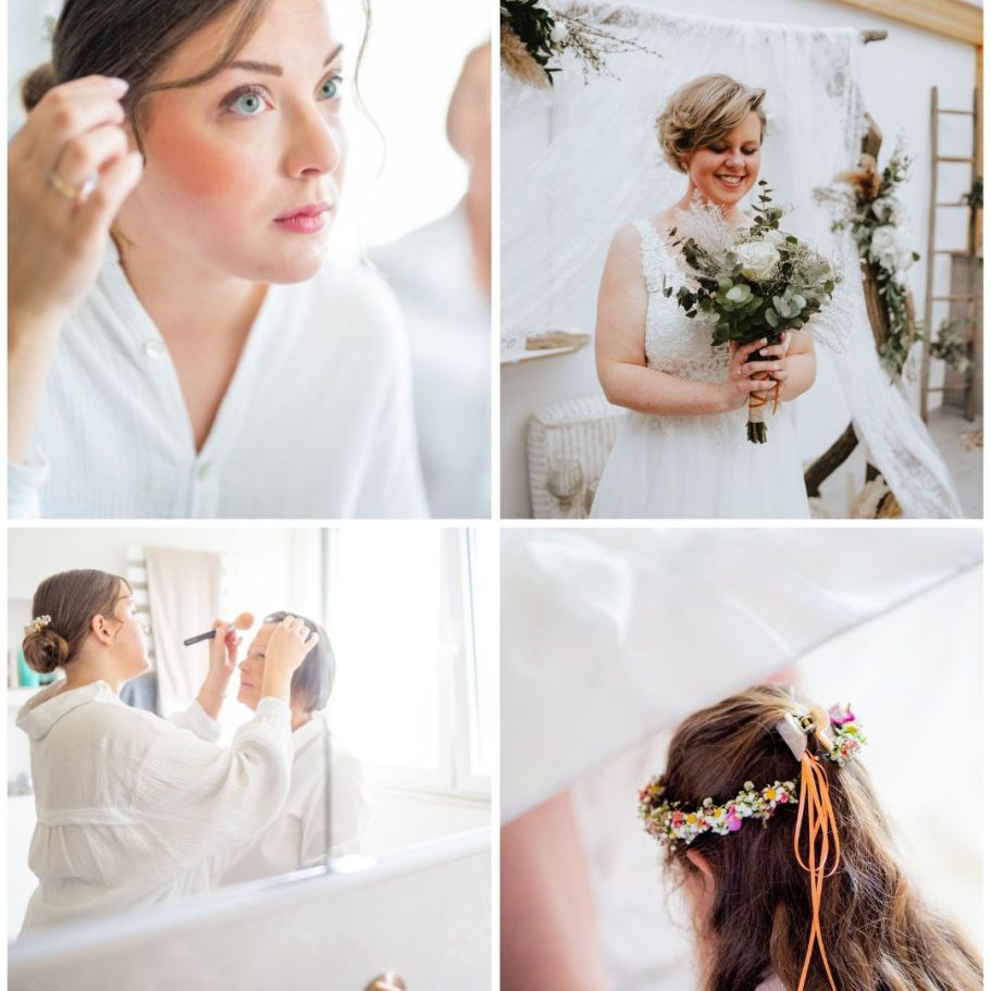 Collage verschiedener Hochzeitsbilder.