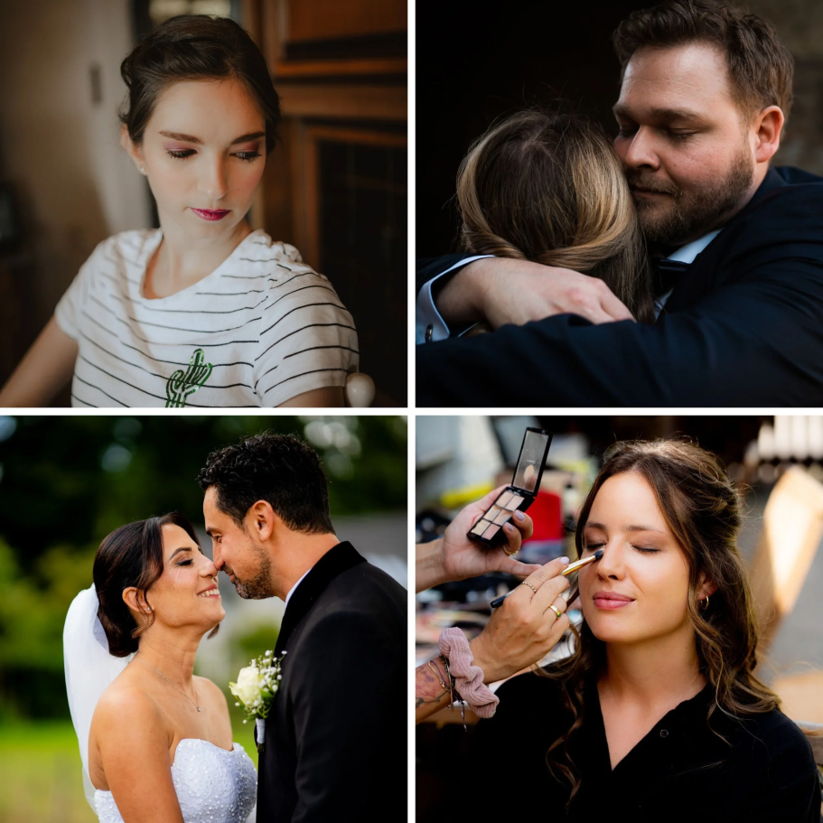 Collage verschiedener Hochzeitsbilder.